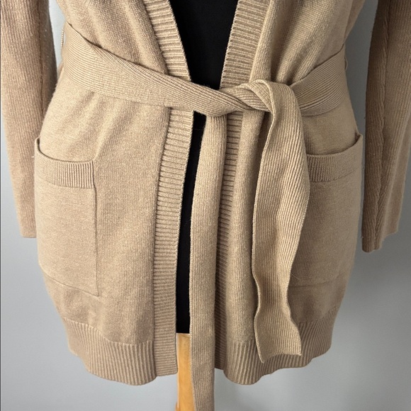 Banana Republic Tan Knit Open Cardigan Sweater with Removable Faux Fur Trim - Picture 5 of 8